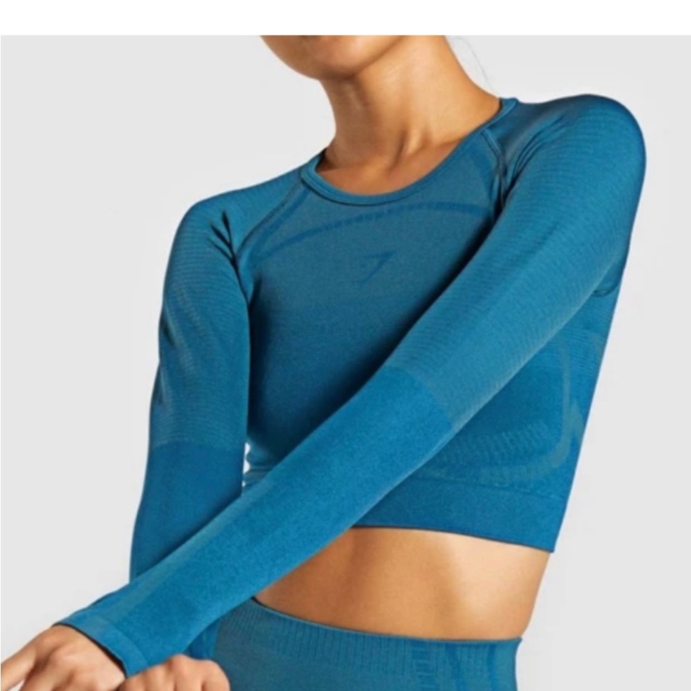 Gymshark. Teal Long Sleeve Crop Top. Size small